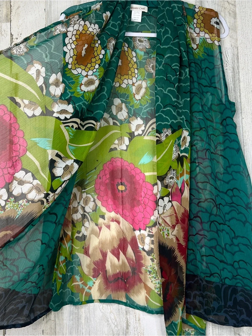 Womens‎ Green Sheer Floral Kimono Duster Boho Festival Beach Lightweight Wrap